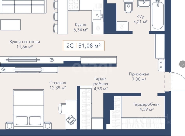 
  Продается 2-комн. квартира 51.58 м², в ЖК Виларт, дом 1. Фото 3.
