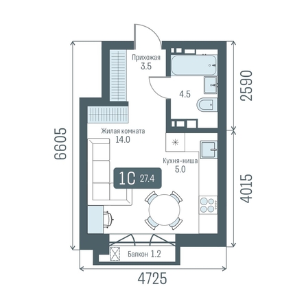 
  Продается 1-комн. квартира 27.4 м², в  Кварталы Немировича, 2 очередь. Фото 1.