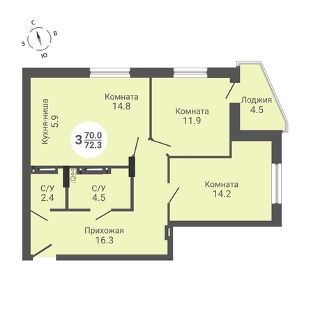 
  Продается 3-комн. квартира 72.3 м², в ЖК На Петухова, дом 1. Фото 1.