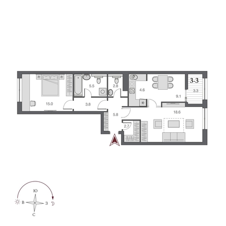 
  Продается 2-комн. квартира 68.65 м², в  Дом Нобель. Фото 11.