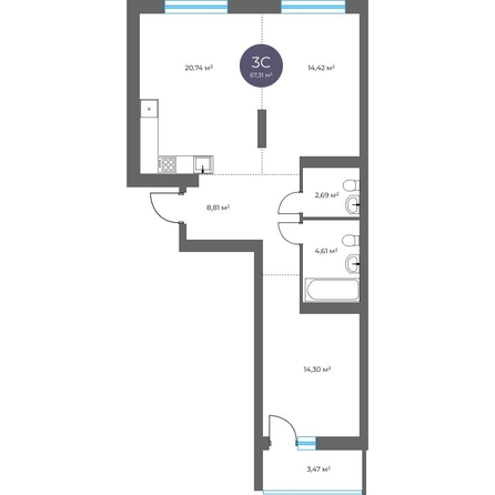 
  Продается 3-комн. квартира 67.31 м², в  Квартал на Российской, дом 2. Фото 1.