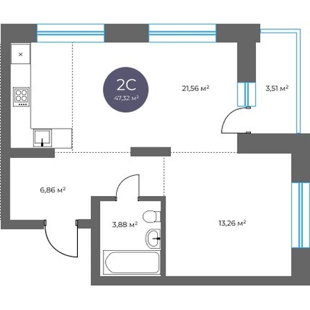 
  Продается 2-комн. квартира 47.32 м², в  Квартал на Российской, дом 3. Фото 1.