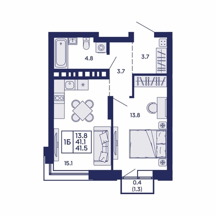 
  Продается 1-комн. квартира 41.5 м², в ЖК Сила леса, корп 1. Фото 2.