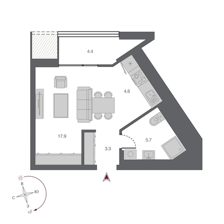 
  Продается студия 36.4 м², в ЖК Беринг, дом 2. Фото 1.