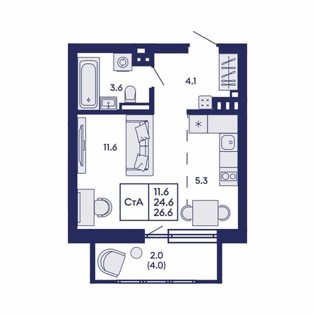 
  Продается студия 26.6 м², в ЖК Горизонт, дом 2. Фото 1.