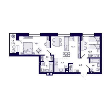 
  Продается 3-комн. квартира 71.5 м², в ЖК Сподвижники, дом 1. Фото 1.
