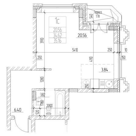 
  Продается студия 34.63 м², в ЖК Чернышевский, корп 3.3. Фото 1.