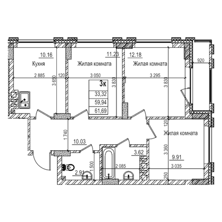 
  Продается 3-комн. квартира 59.9 м², в ЖК Чернышевский, корп 3.3. Фото 1.