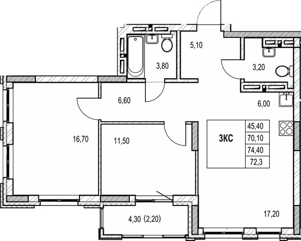 
  Продается 2-комн. квартира 70.1 м², в ЖК Автограф. Фото 1.