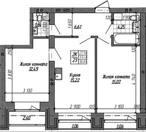 
  Продается 2-комн. квартира 55.4 м², в ЖК Комсомольский проспект, дом 2. Фото 1.