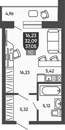 
  Продается студия 32.09 м², в ЖК Ермак. Фото 1.