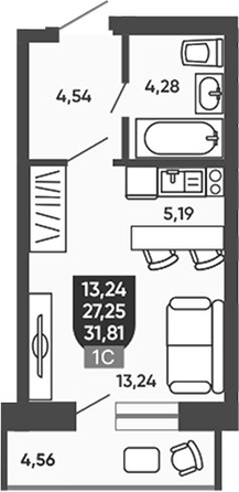 
  Продается студия 28.16 м², в ЖК Ермак. Фото 1.
