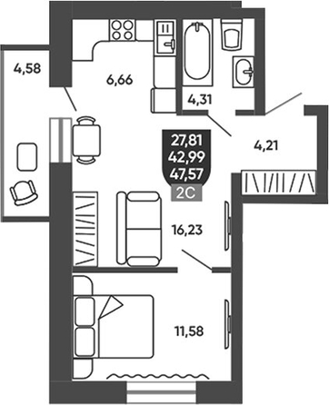 
  Продается 2-комн. квартира 43.91 м², в ЖК Ермак. Фото 1.