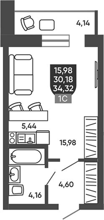 
  Продается студия 30.18 м², в ЖК Ермак. Фото 1.