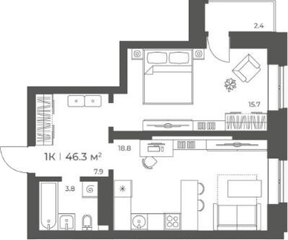
  Продается 2-комн. квартира 46.26 м², в ЖК Черемушки на Приморской. Фото 1.