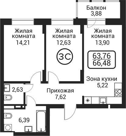 
  Продается 2-комн. квартира 62.6 м², в ЖК Пегас. Фото 1.