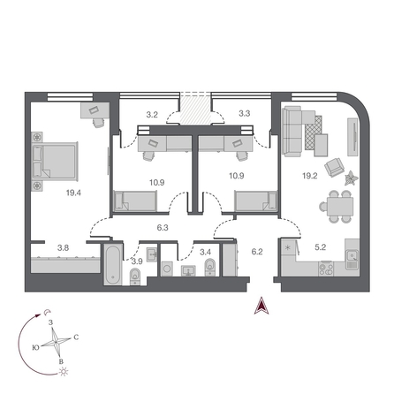 
  Продается 4-комн. квартира 94.2 м², в ЖК Беринг, дом 2. Фото 1.