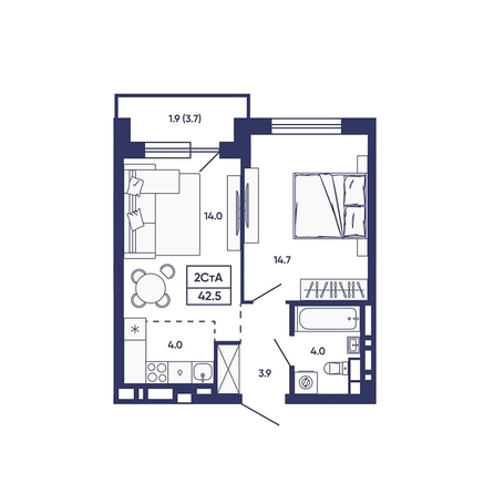 
  Продается 2-комн. квартира 42.5 м², в ЖК Сподвижники, дом 2. Фото 1.