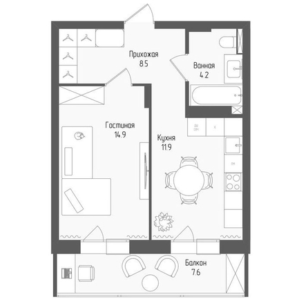 
  Продается 1-комн. квартира 41.8 м², в ЖК Тетрис, корпус 1. Фото 1.
