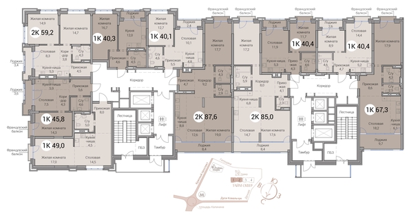 
  Продается 2-комн. квартира 49 м², в ЖК Тайм Сквер. Фото 19.