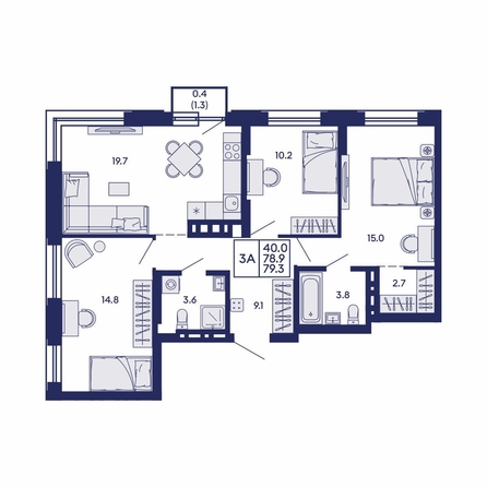 
  Продается 3-комн. квартира 79.3 м², в ЖК Сила леса, корп 1. Фото 1.