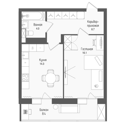 
  Продается 1-комн. квартира 45.6 м², в ЖК Тетрис, корпус 2. Фото 1.