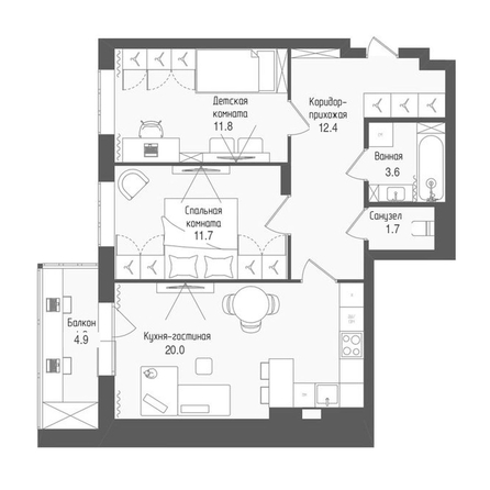
  Продается 3-комн. квартира 63.9 м², в ЖК Тетрис, корпус 2. Фото 1.