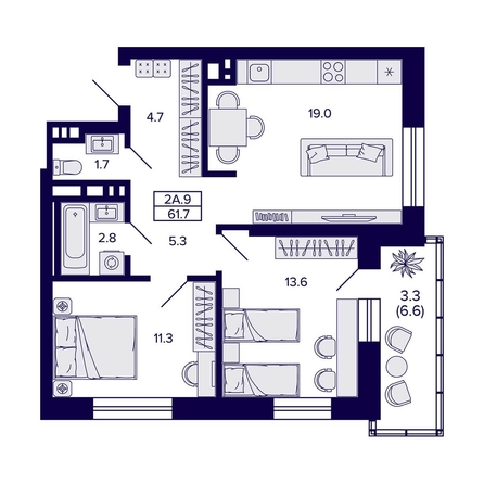 
  Продается 2-комн. квартира 61.7 м², в ЖК Сподвижники, дом 1. Фото 1.