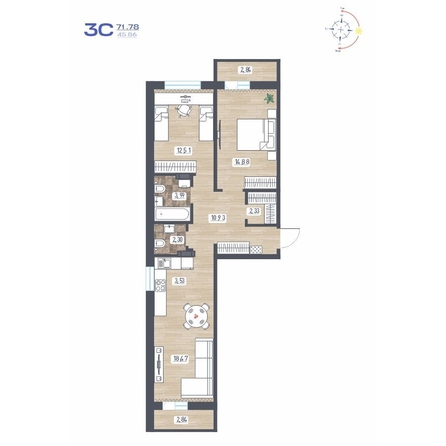 
  Продается 3-комн. квартира 71.78 м², в ЖК Радуга Сибири, дом 10. Фото 1.