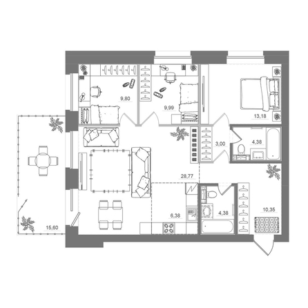 
  Продается 3-комн. квартира 105.82 м², в ЖК Спектр, дом 10. Фото 1.