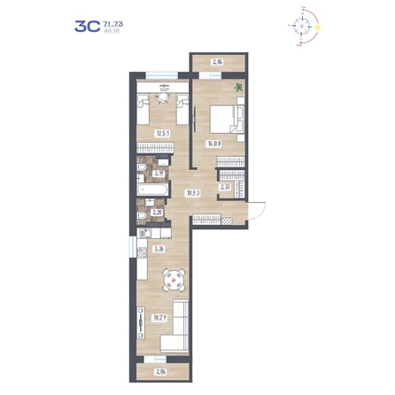 
  Продается 3-комн. квартира 71.73 м², в ЖК Радуга Сибири, дом 10. Фото 1.