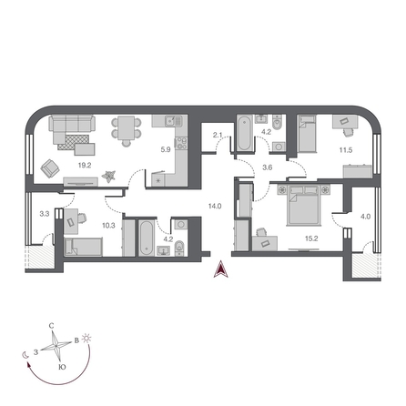 
  Продается 4-комн. квартира 96.2 м², в ЖК Беринг, дом 2. Фото 2.