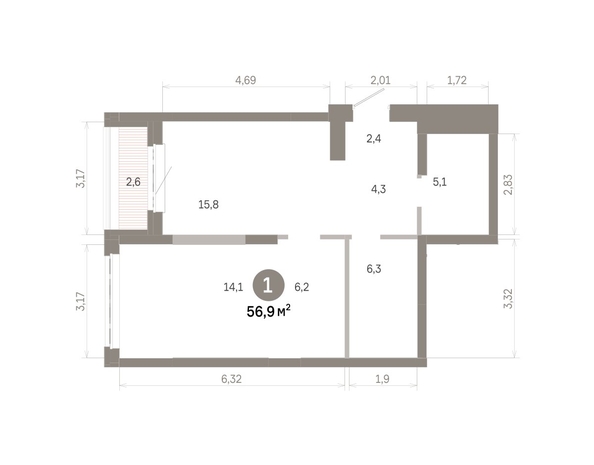 
  Продается 1-комн. квартира 56.89 м², в  Квартал Молодость, дом 1. Фото 1.
