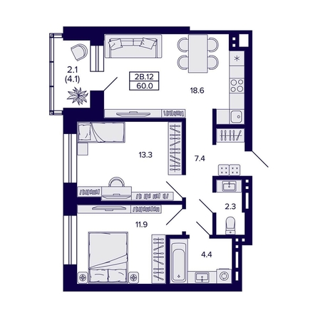
  Продается 2-комн. квартира 60 м², в ЖК Сподвижники, дом 1. Фото 1.