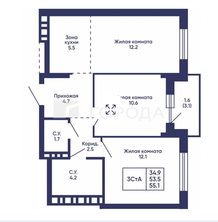 
  Продается 3-комн. квартира 56 м², в ЖК Сподвижники, дом 1. Фото 9.
