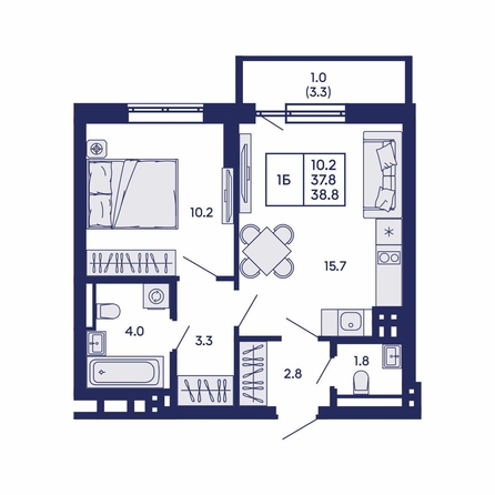 
  Продается 1-комн. квартира 38.8 м², в ЖК Горизонт, дом 2. Фото 1.