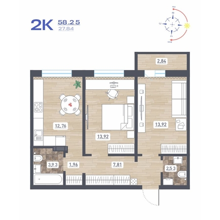 
  Продается 2-комн. квартира 58.25 м², в ЖК Радуга Сибири, дом 10. Фото 1.