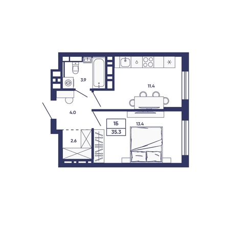 
  Продается 1-комн. квартира 35.3 м², в ЖК Сподвижники, дом 3. Фото 1.