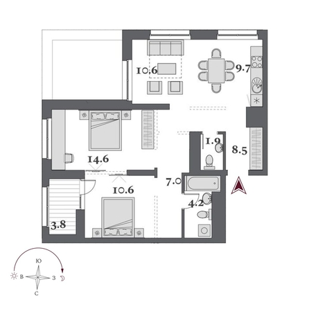 
  Продается 2-комн. квартира 54.65 м², в  Дом Нобель. Фото 2.