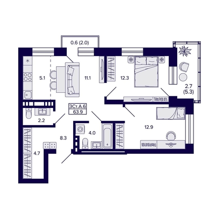 
  Продается 3-комн. квартира 63.9 м², в ЖК Сподвижники, дом 1. Фото 1.