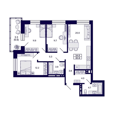 
  Продается 3-комн. квартира 80.8 м², в ЖК Сподвижники, дом 1. Фото 1.