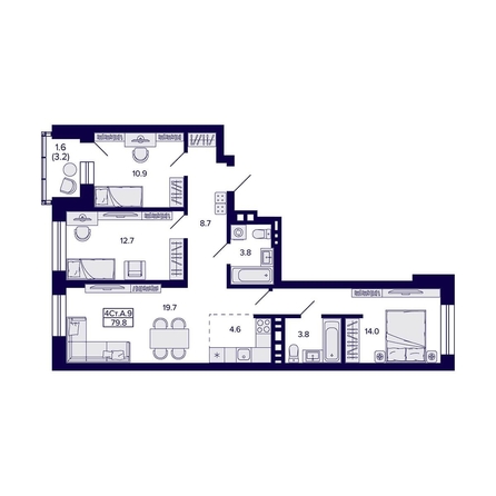
  Продается 4-комн. квартира 79.8 м², в ЖК Сподвижники, дом 1. Фото 1.