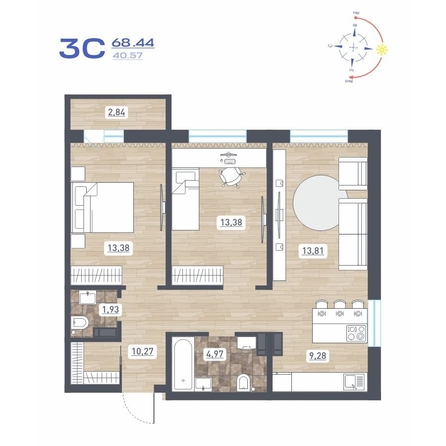 
  Продается 3-комн. квартира 68.44 м², в ЖК Радуга Сибири, дом 10. Фото 1.