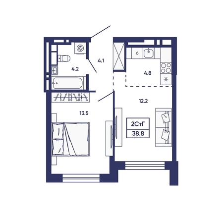 
  Продается 2-комн. квартира 38.8 м², в ЖК Сподвижники, дом 2. Фото 1.