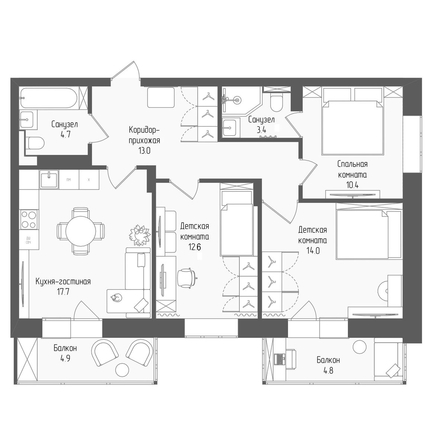 
  Продается 4-комн. квартира 77.6 м², в ЖК Тетрис, корпус 1. Фото 2.