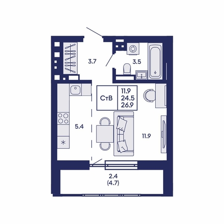 
  Продается студия 26.9 м², в ЖК Горизонт, дом 2. Фото 1.