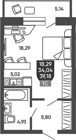
  Продается студия 34.04 м², в ЖК Ермак. Фото 1.
