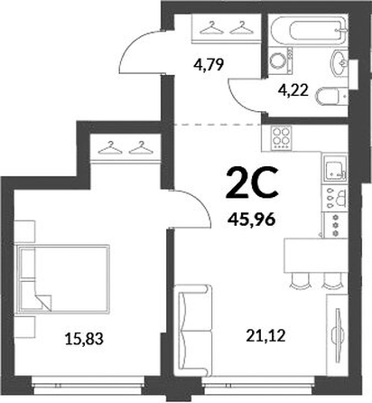 
  Продается 2-комн. квартира 45.96 м², в ЖК Горская Лагуна. Фото 1.