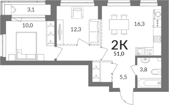 
  Продается 2-комн. квартира 49.45 м², в ЖК Горская Лагуна. Фото 1.