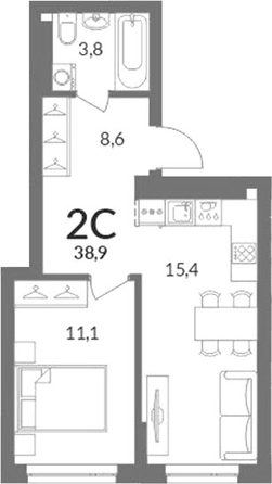 
  Продается 2-комн. квартира 38.9 м², в ЖК Горская Лагуна. Фото 1.